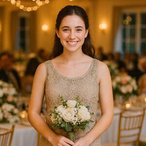 R&M Richards Champagne Colored Floral Lace Maxi Sleeveless Dress - Size 14